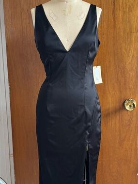 Katie May Black Satin V-Neck Midi Dress